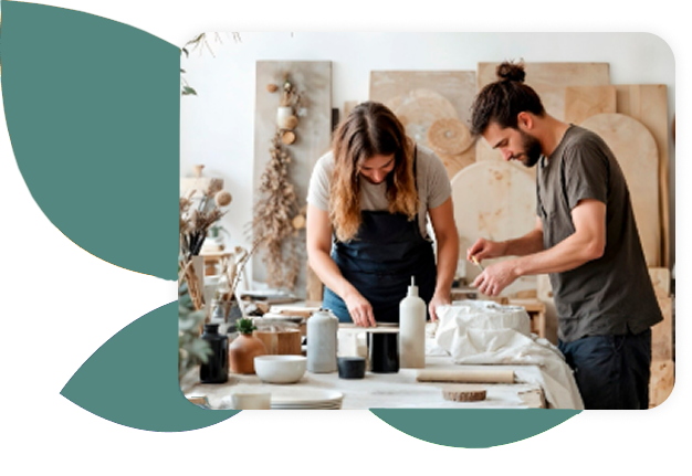 A man and women creating pottery